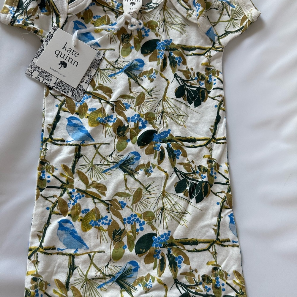 Kate Quinn Blue and Green Bird Print Onesie